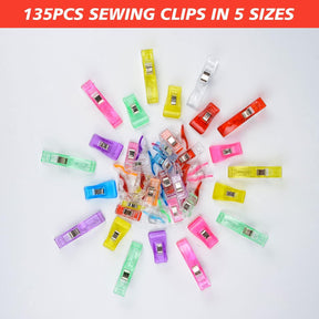 135PCS Sewing Clips 5 Sizes Multi-color for Sewing Quilting Crafting and Knitting