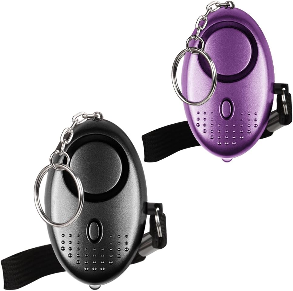 Emergency Personal Alarm [Pack of 2] 140dB LED Flashlight (Black + Purple)