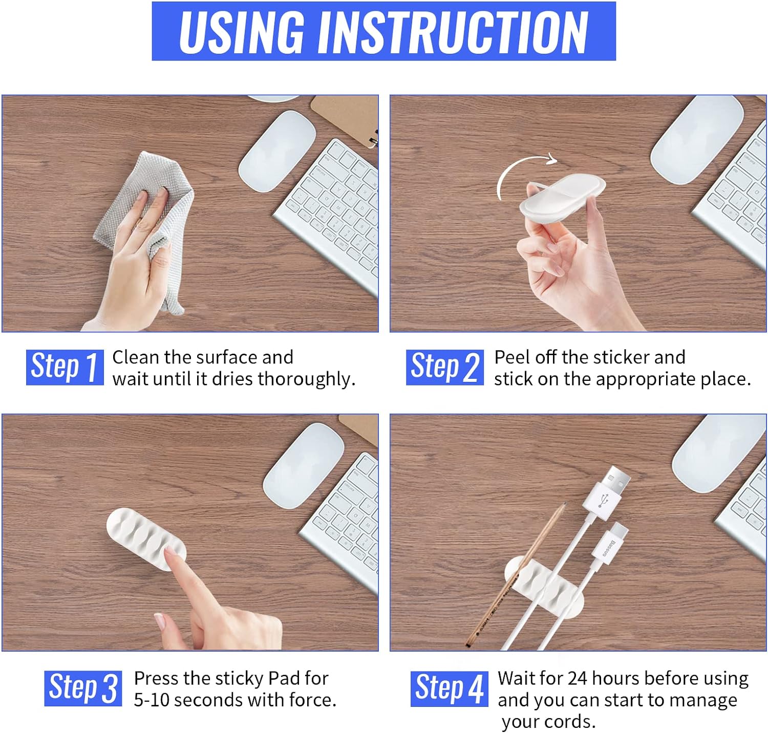 16 Pcs Cable Clips Self Adhesive (White)