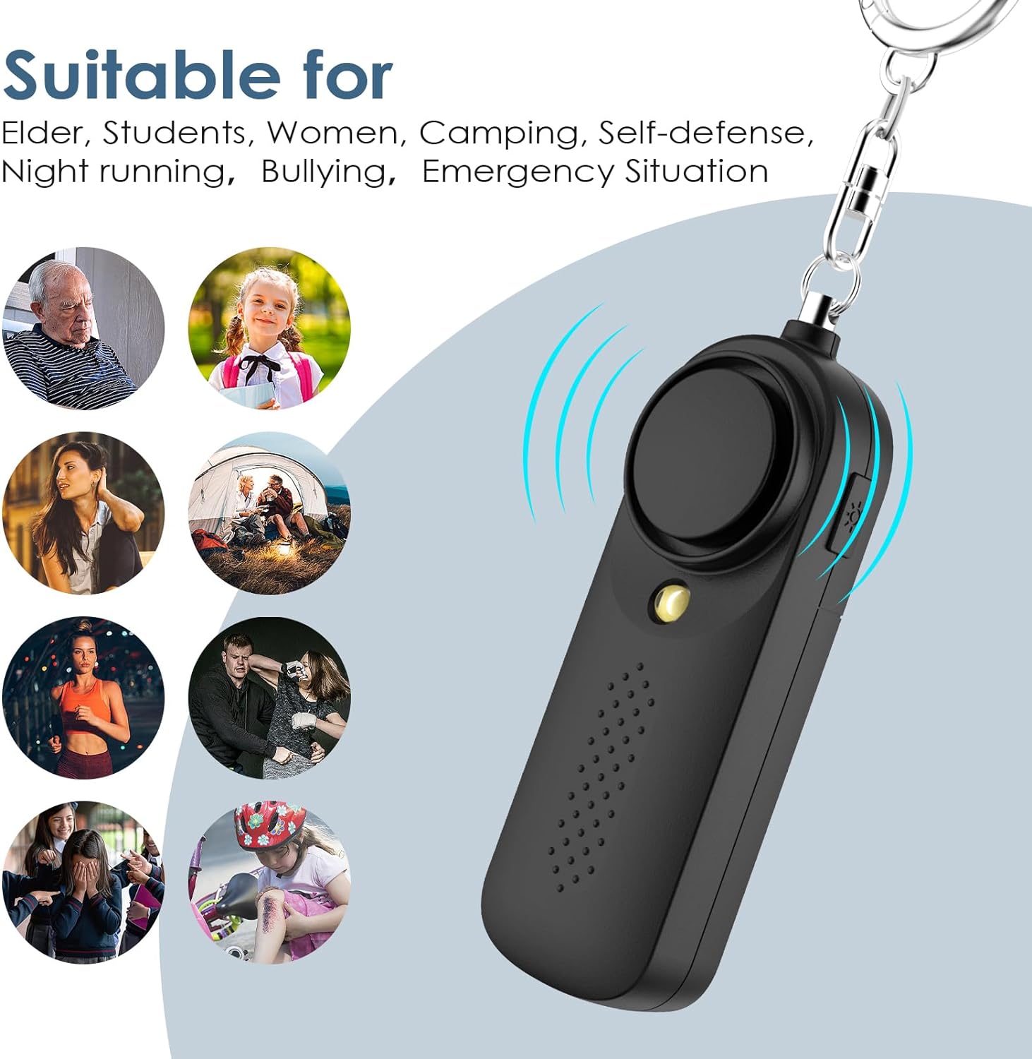 Personal Alarm Pocket Alarm with 130dB Emergency with LED Light (Black)