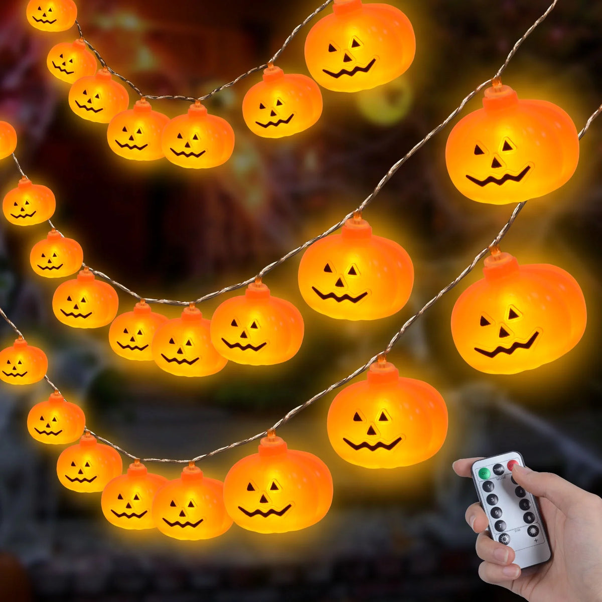 Qoosea Halloween Pumpkin String Lights,20FT 40 LEDs Holiday String Lights for Outdoor Decor, 8 Mode Waterproof Pumpkin String for Party Indoor Bedroom Camper Decor Party Decorations