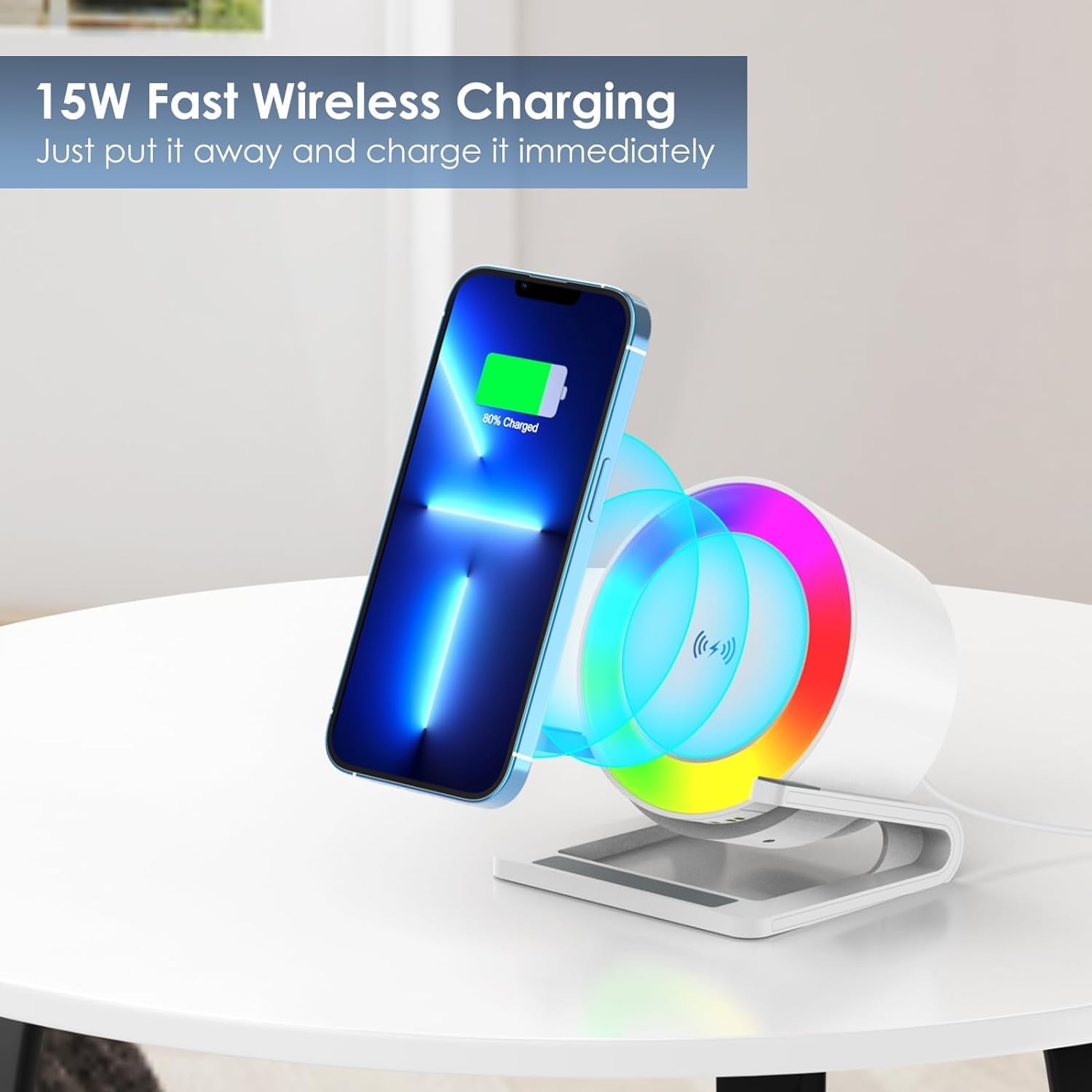 15W Wireless Charger with Bluetooth Speaker and Night Light