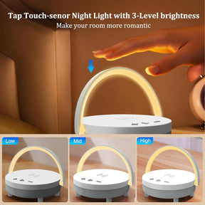 Bedside Lamp with Wireless Charger Touch Adjustable Bluetooth Speaker Phone Holder