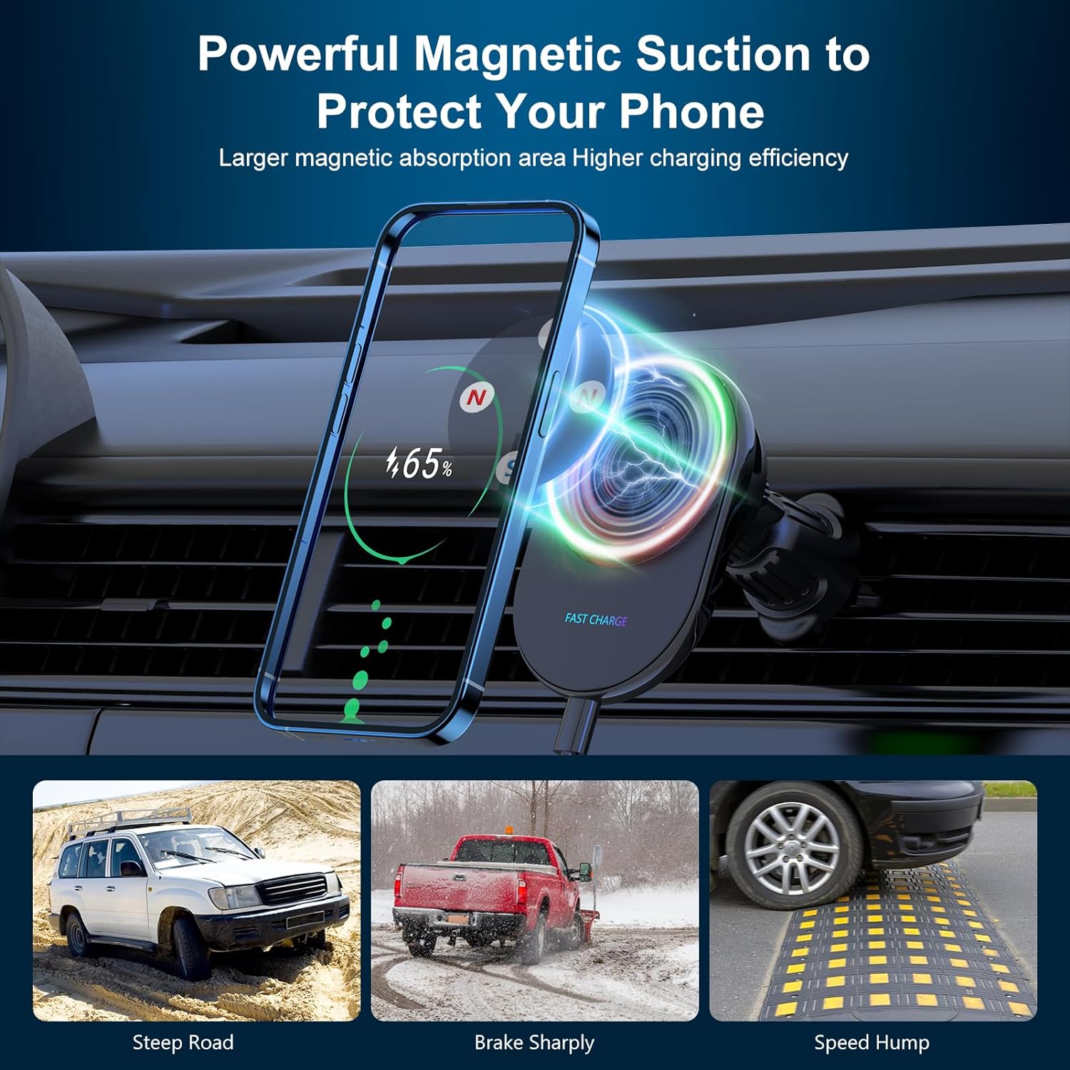 15W Cooling Fast Charging Car Mount Magnetic for iPhone 15/14/13/12