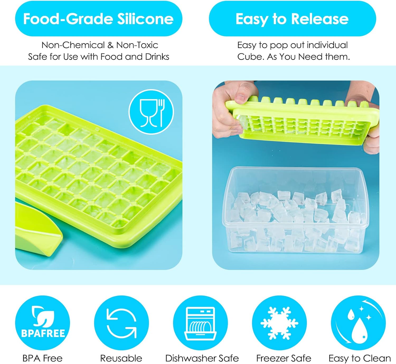 Ice Cube Tray with Lid and Storage Bin BPA Free Green