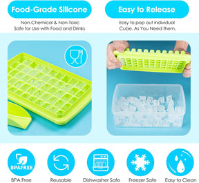 Ice Cube Tray with Lid and Storage Bin BPA Free Green