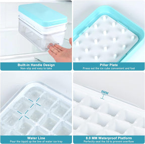 Ice Cube Tray with Lid and Bin 64Pcs Blue