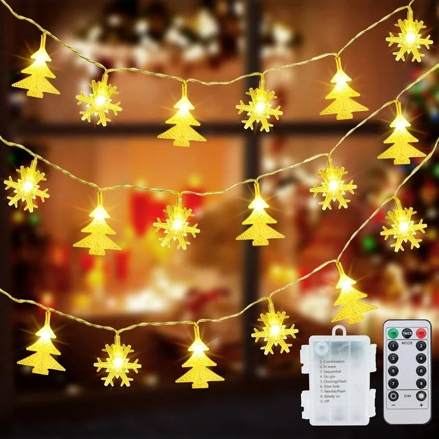 Qoosea Curtain Lights 40 Led 20 FT Christmas Lights Snowflake String Lights Fairy Lights 8 Modes Waterproof for Indoor Outdoor Christmas Tree Diwali String Lights Home Décor