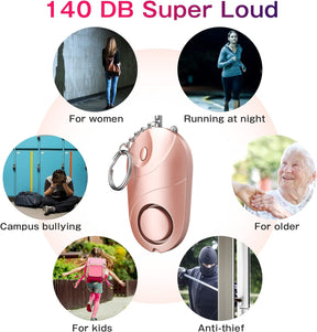 Pack of 3 Personal Alarm 140 dB with LED Light Emergency Self-Defense