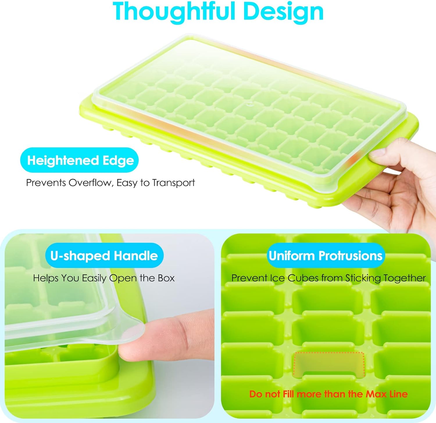 Ice Cube Tray with Lid and Storage Bin BPA Free Green