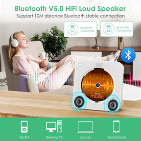 CD Player Bluetooth Desktop with 4000mAh Battery White