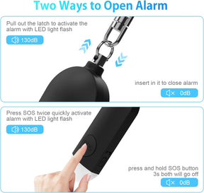 Pocket Alarm with 130 dB Personal Alarm with LED Light (Black)