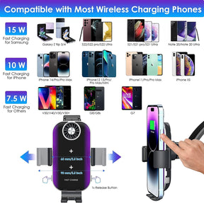 Car Mount 15W Dual Coils Fast Wireless Car Charger for Samsung Galaxy Z Flip 5/4/3,iPhone 15/14