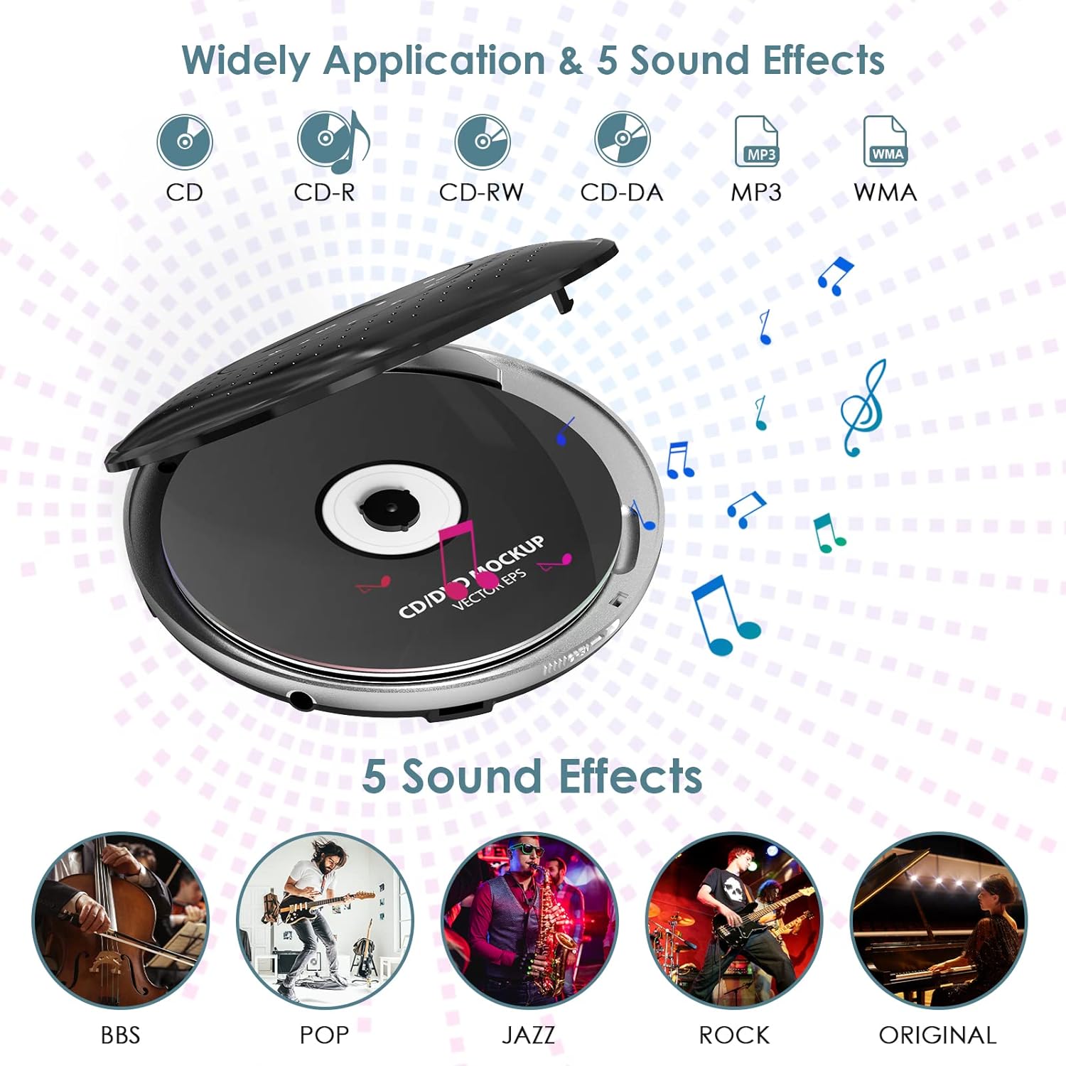 Portable CD Player with Touch Button 1000mAh Battery