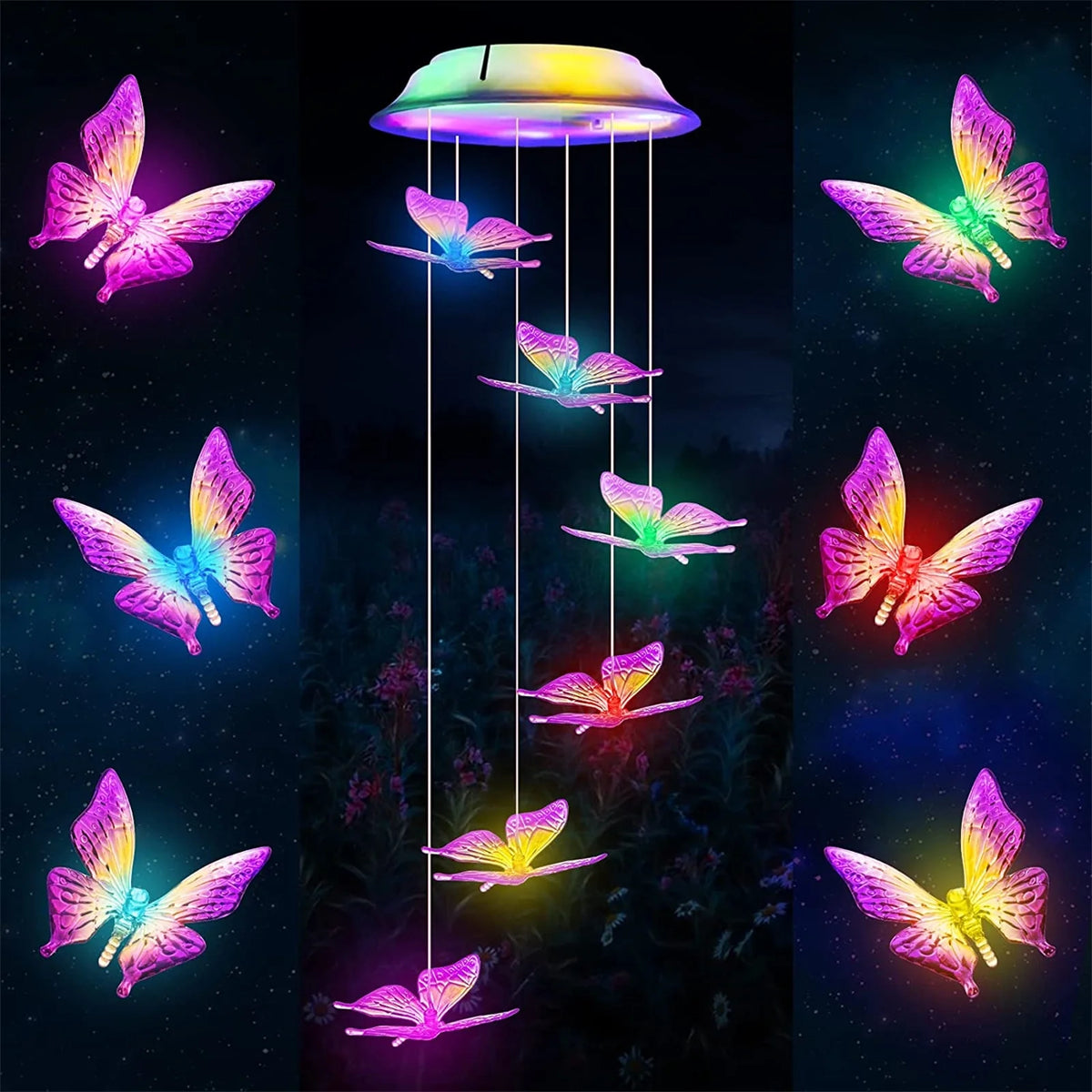 Qoosea Wind Chime Light, Solar Powered LED Waterproof Color Changing Hanging Lamp Butterfly Windchimes Lights for Outdoor Garden Yard Pathway Decoration