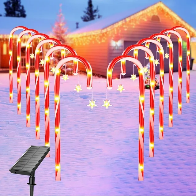 Qoosea Christmas Candy Cane Lights, 8 Modes Set of 12 Solar Christmas Lights, Outdoor Christmas Decorations Solar Stake Lights with 72 LED Lights for Path Landscape Yard Christmas Decorations