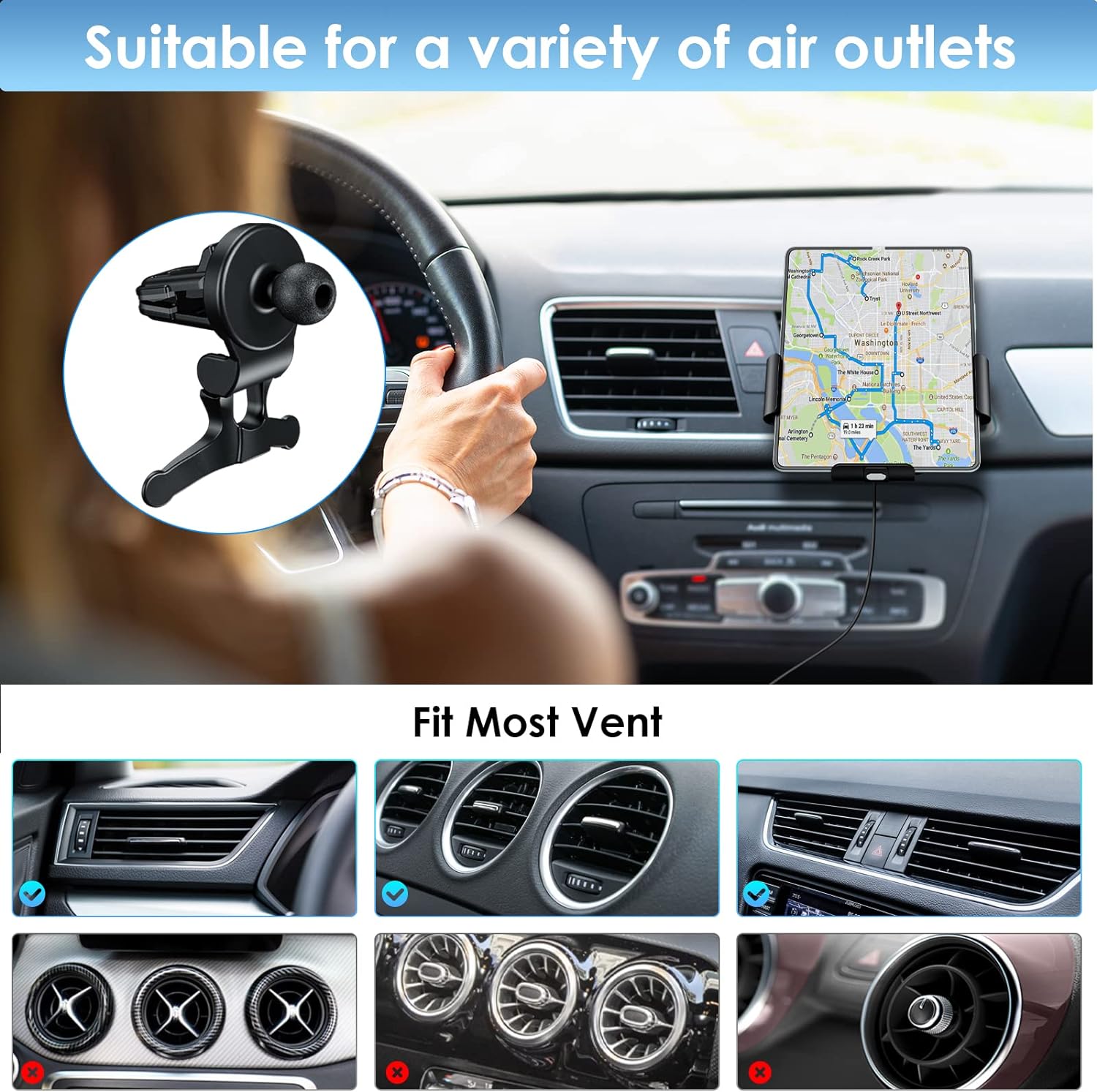 Qoosea Wireless Car Charger Holder Dual Coil 15W Strong Suction for 4.3-6.9 inch