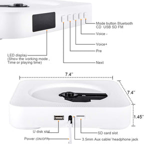 CD Player Wall Mountable Bluetooth Built-in Hi-Fi Speaker