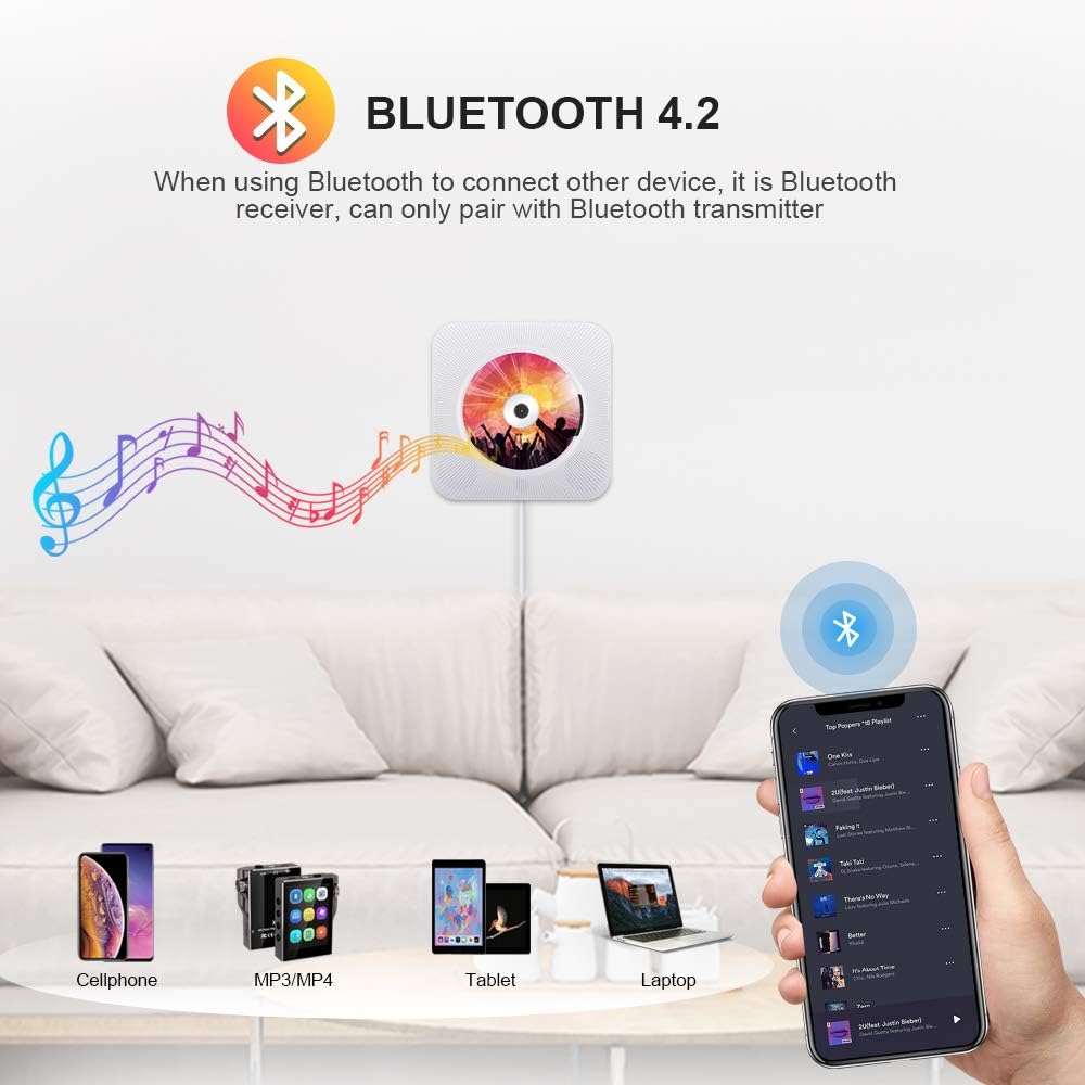 CD Player Wall Mountable Bluetooth Built-in Hi-Fi Speaker