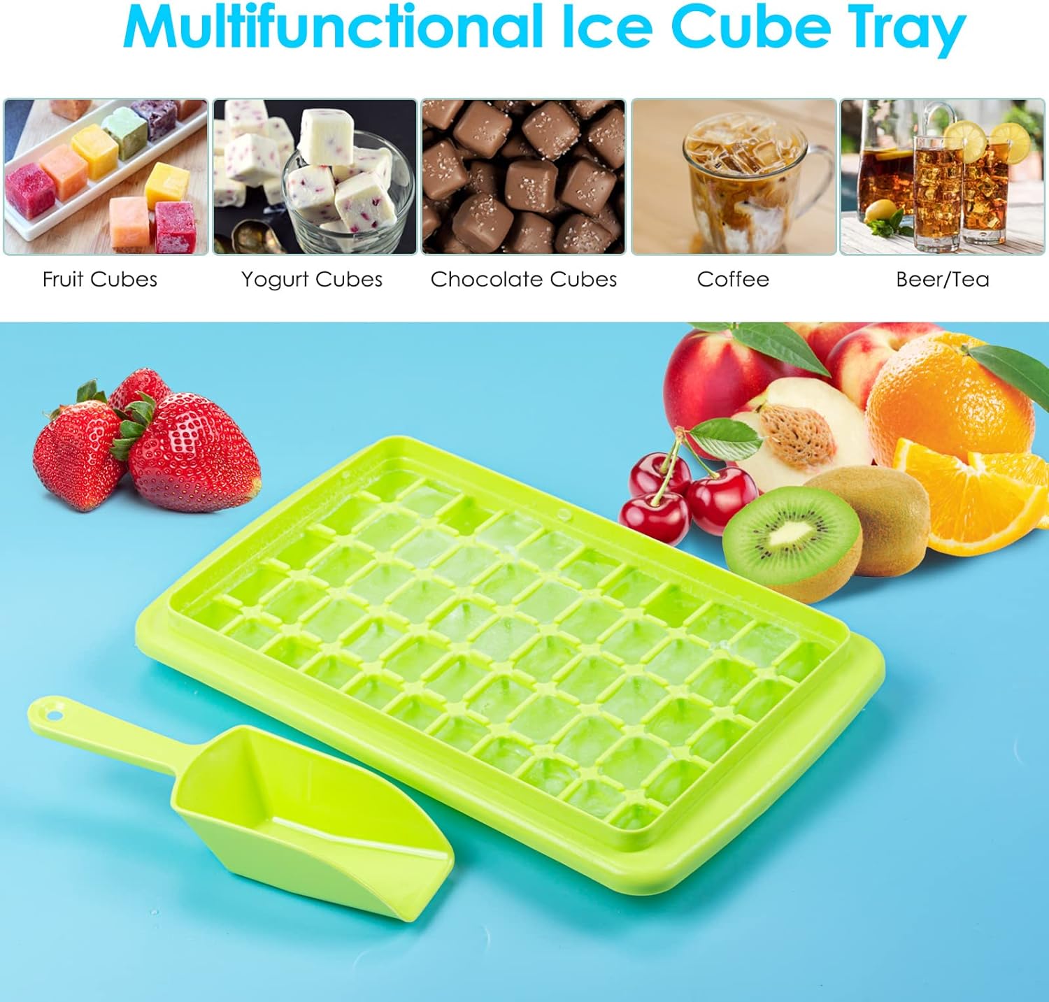 Ice Cube Tray with Lid and Storage Bin BPA Free Green