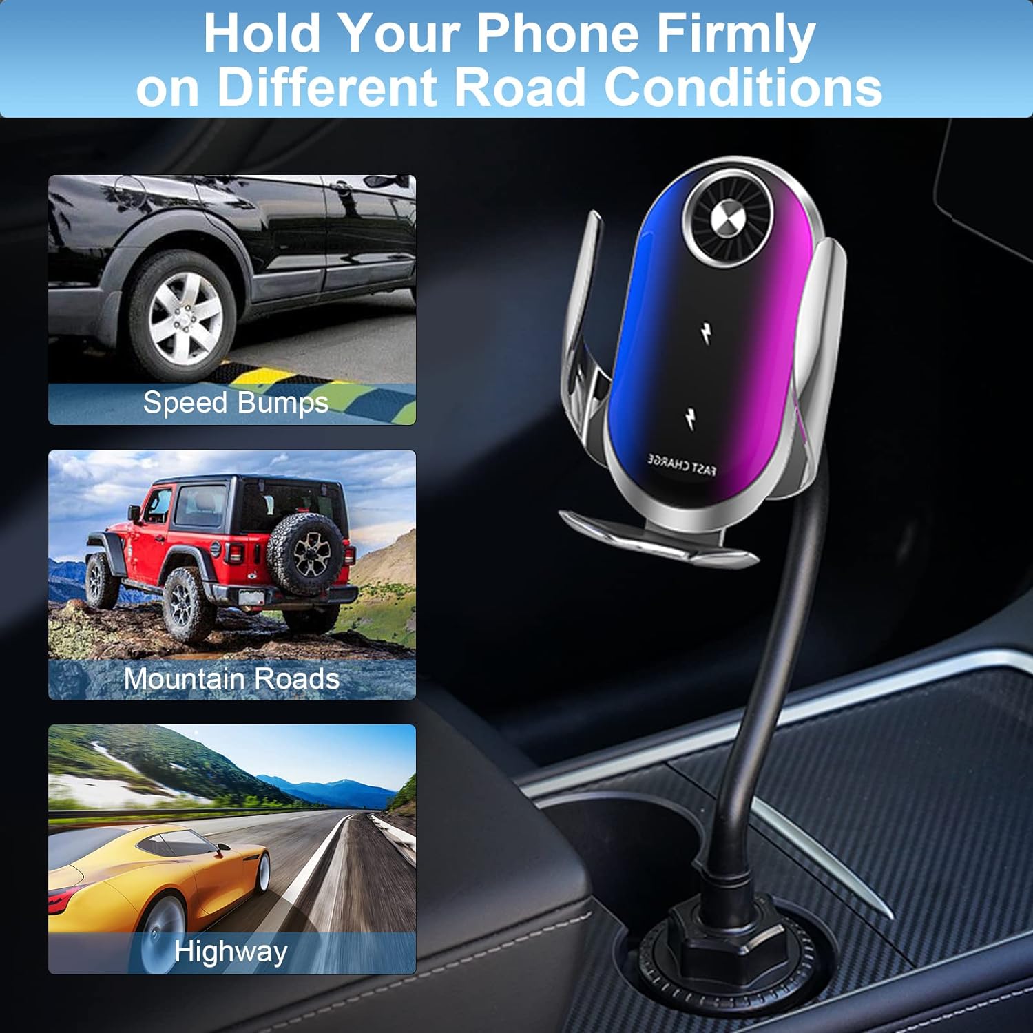 Car Mount Car Cup Holder Wireless Car Charger for Z Flip 5/4 /3/2 iPhone Galaxy