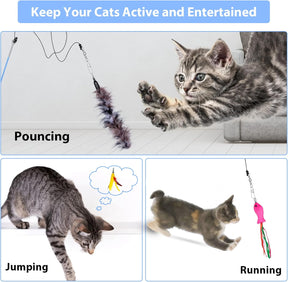 18PCS Cat Toy Wand Interactive Cat Feather Toys