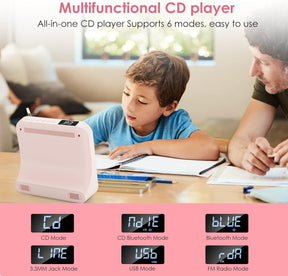 CD Player Bluetooth Desktop with 4000mAh Battery Pink