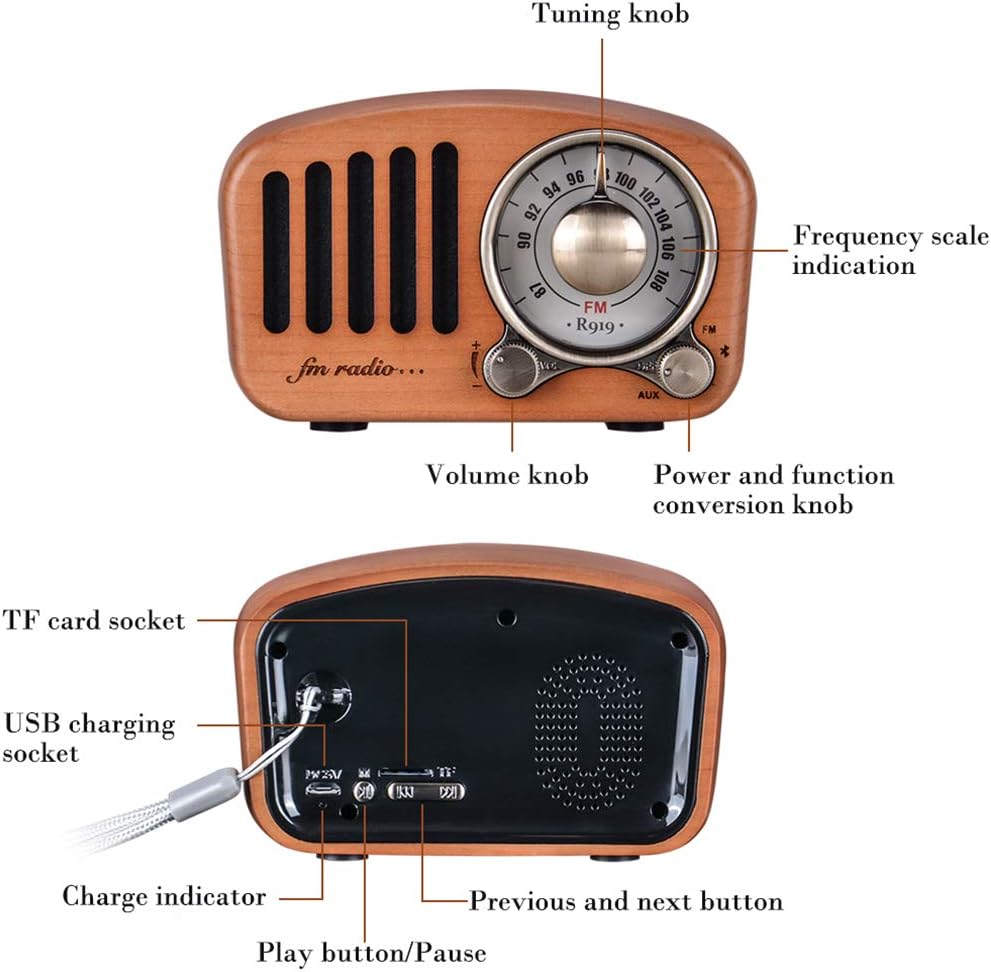 Portable Radio Bluetooth Speaker Handmade Retro Wooden