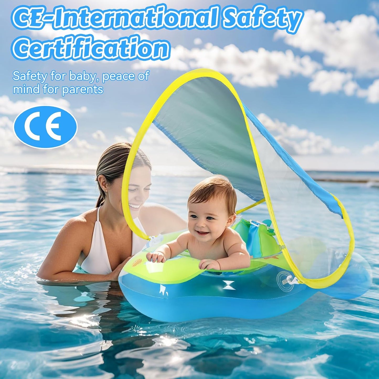 Qoosea Baby Swimming Floats Wider Rear Wing No Flip Over UPF50+ Sun Protection