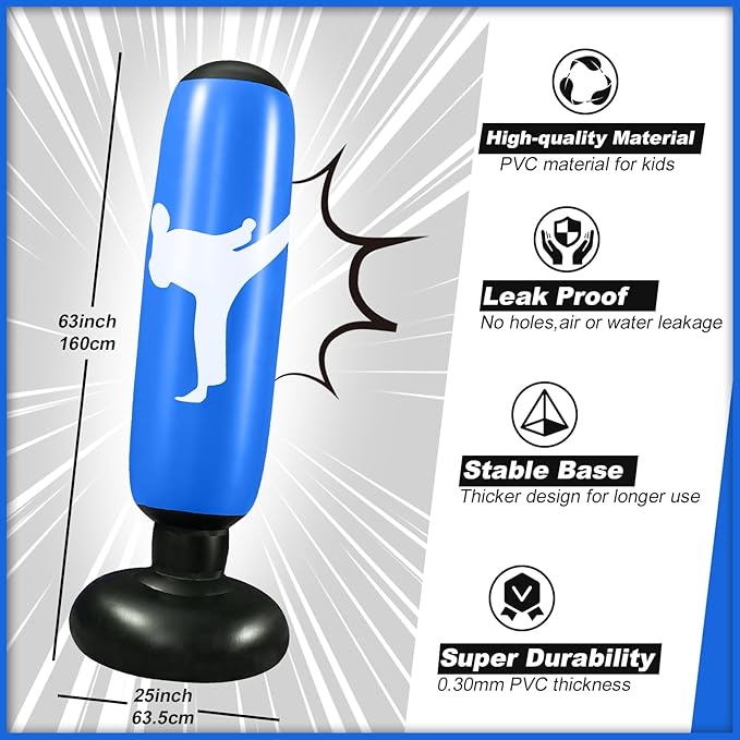 160cm Stand Up Punching Bag with Air Pump and Boxing Gloves