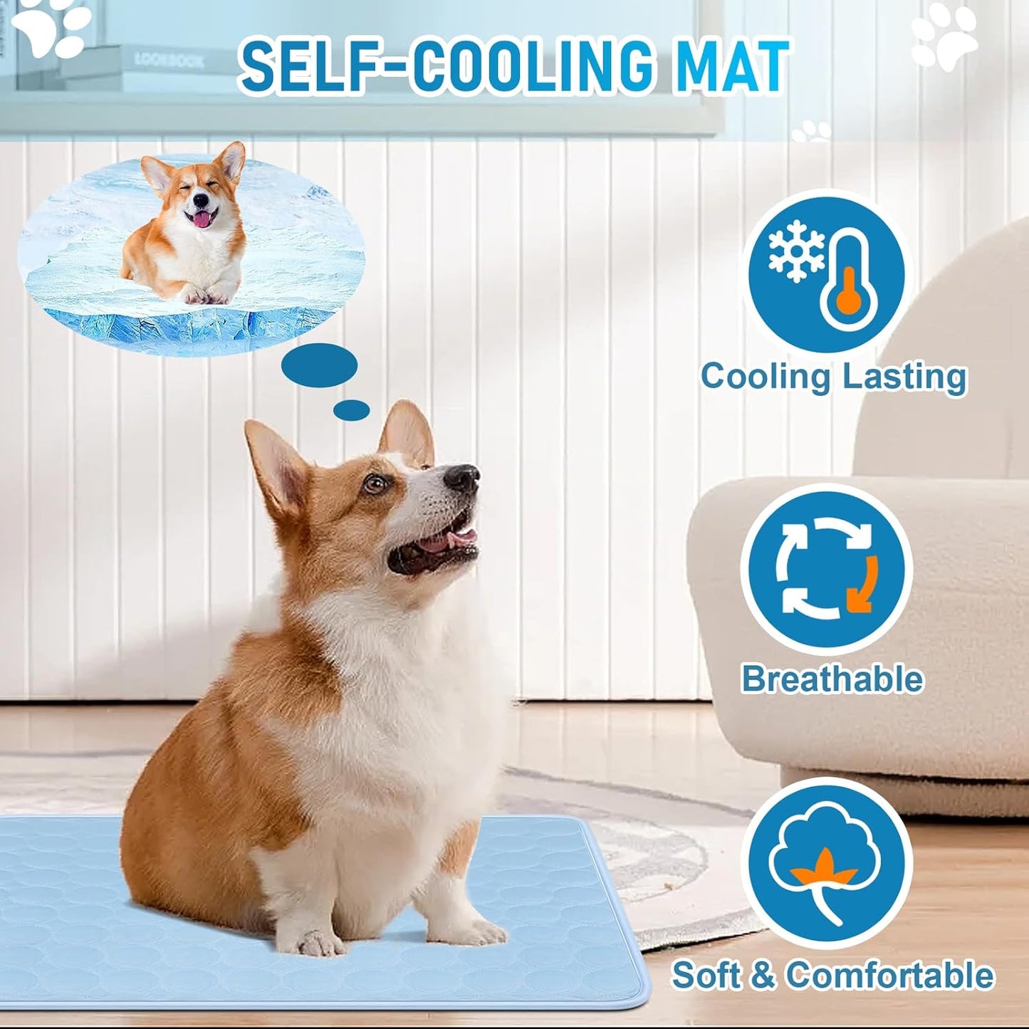 Qoosea Cooling Mats for Dogs and Cats, Breathable Non-Toxic Cooling Mats made of Glazed Silk