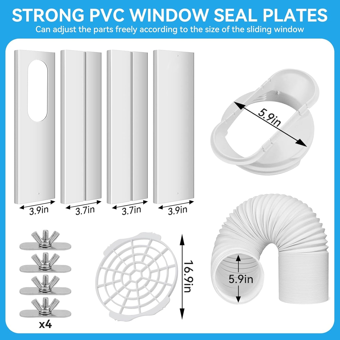 Qoosea Portable AC Window Seal Kit with 5.1" & 5.9" Exhaust Hose Fit with 4"/6" window vent kit Adjustable AC