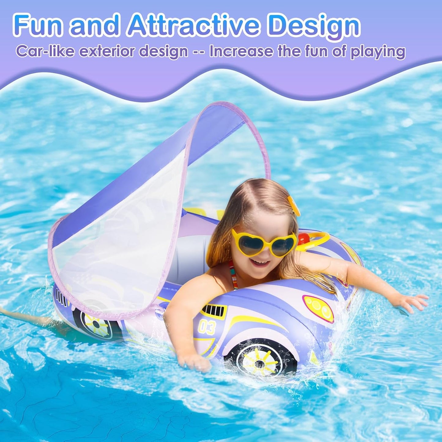 Qoosea Baby Pool Float with Canopy: Baby Floaties for Infants Toddler 6-48 Months
