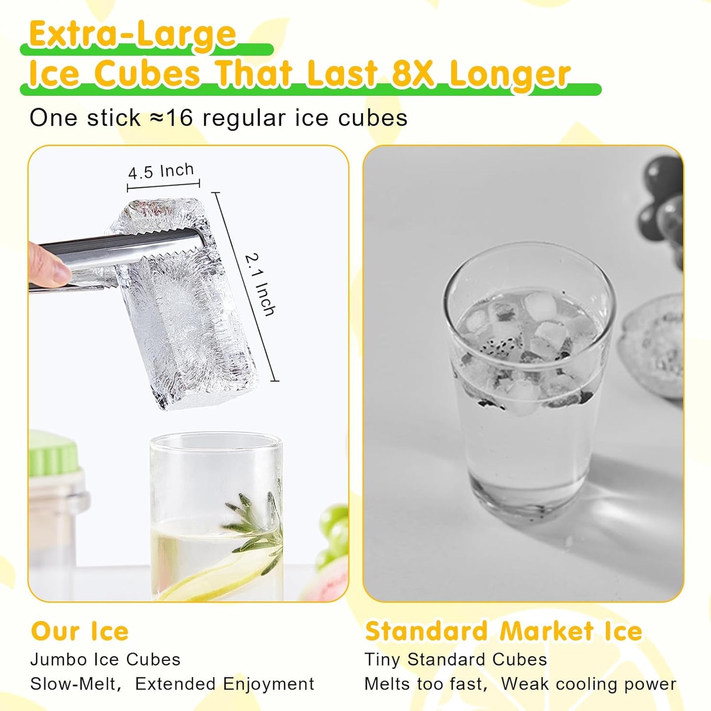 Qoosea Ice Cube Tray with Lid and Bin:Large 2Pcs 1 Tray Ice Cube Trays for Freezer Reusable Ice Trays