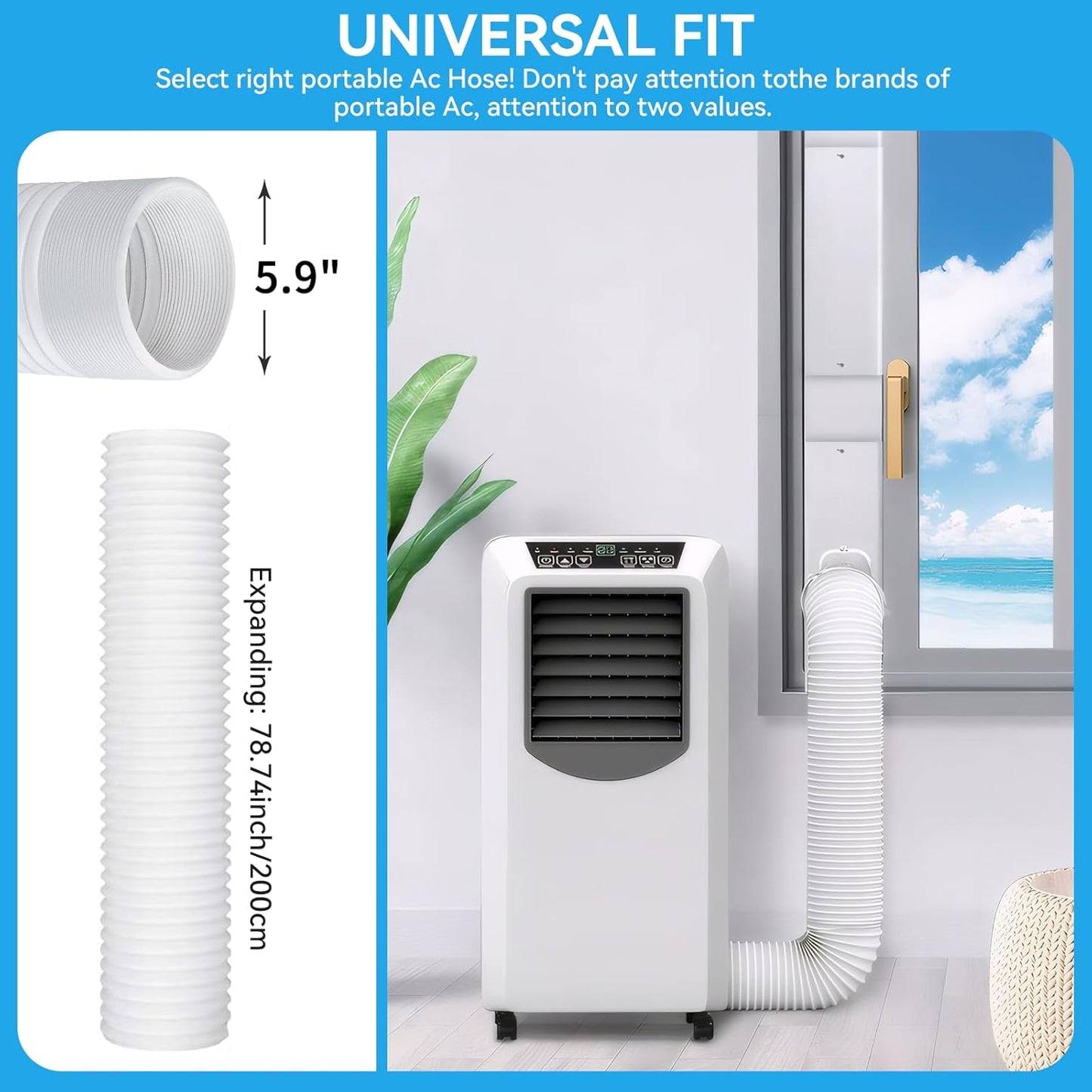 Qoosea Portable AC Window Seal Kit with 5.1" & 5.9" Exhaust Hose Fit with 4"/6" window vent kit Adjustable AC