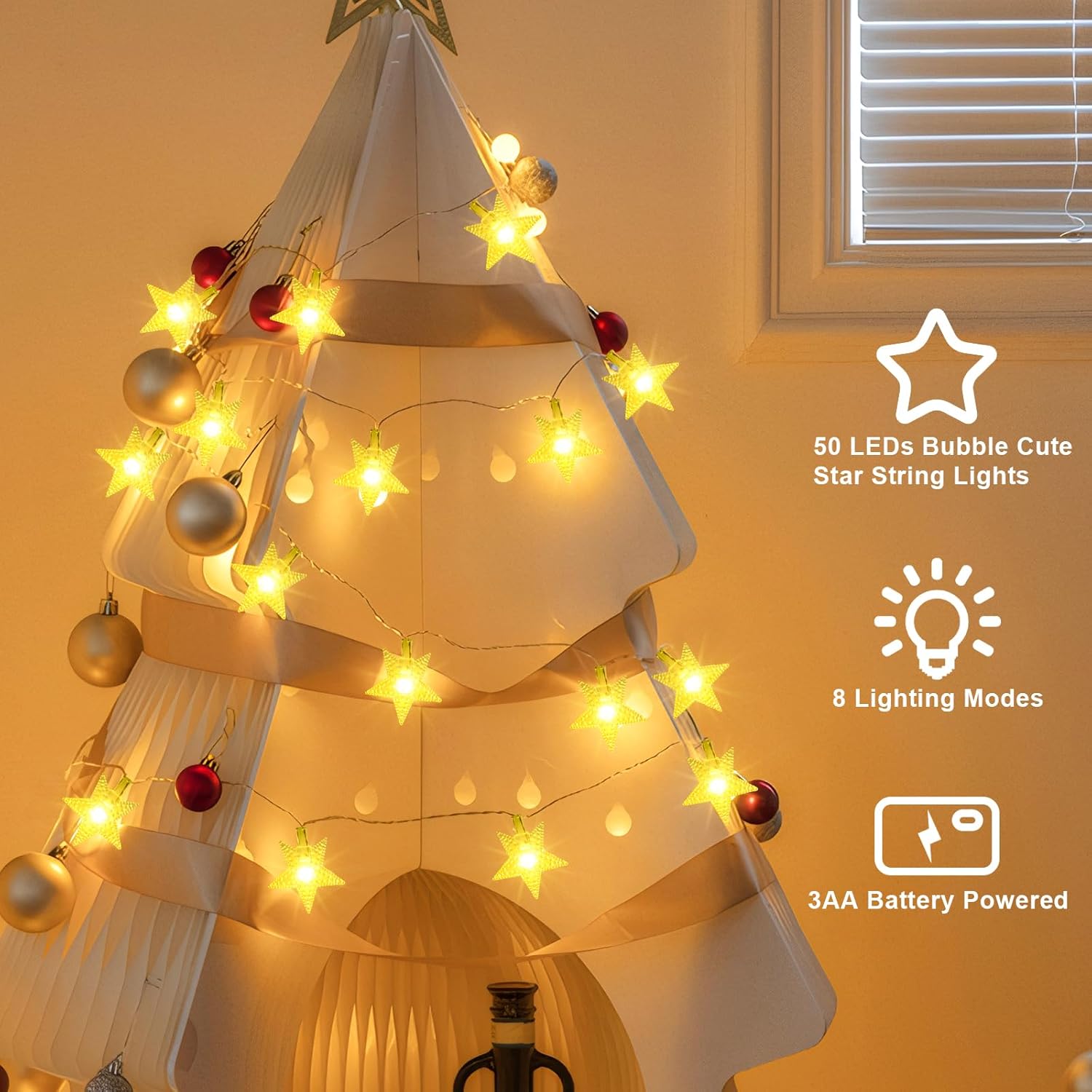 Qoosea Star String Lights 50 LED Hanging Waterproof