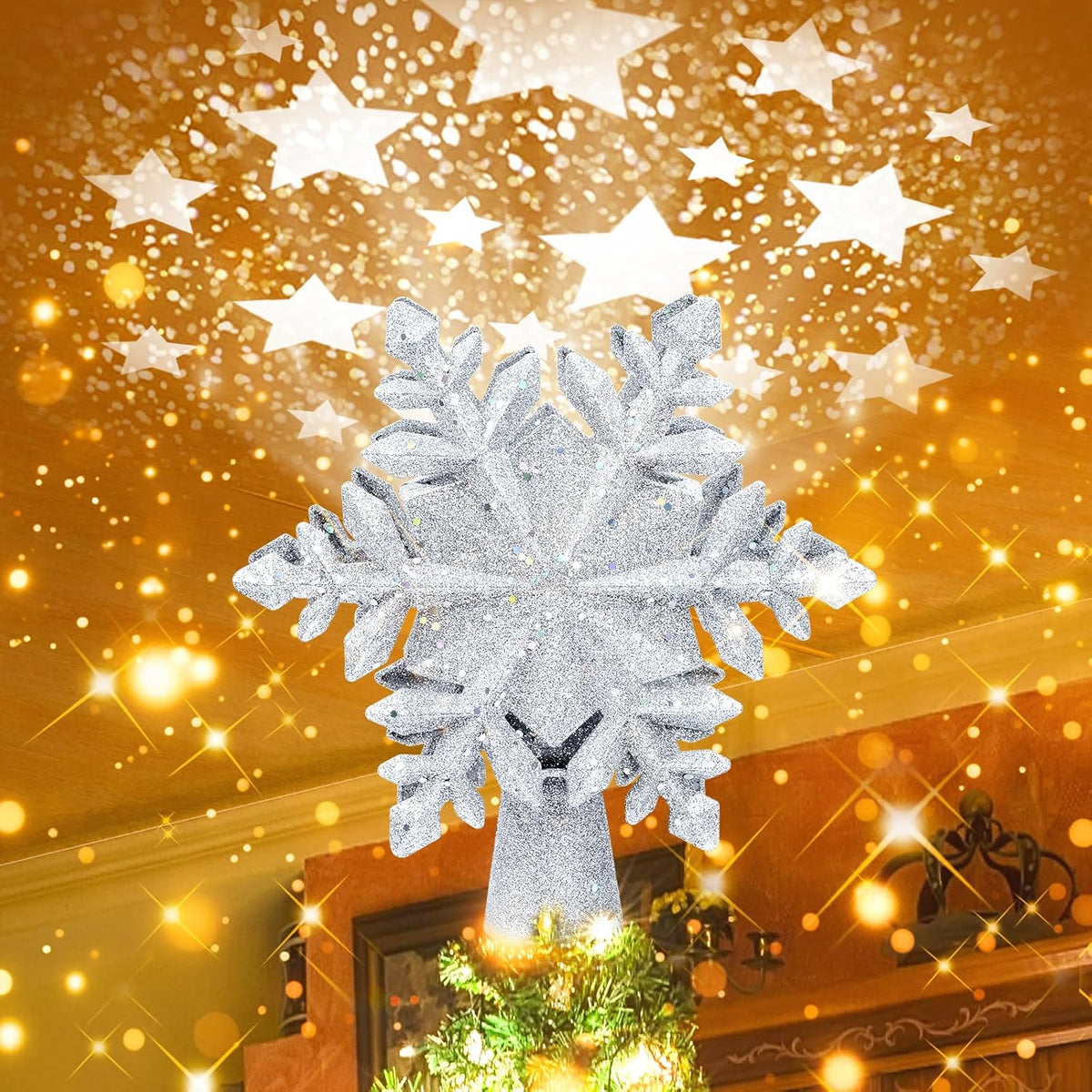 Christmas Tree Topper Lighted, Rotating Star Pattern Projector