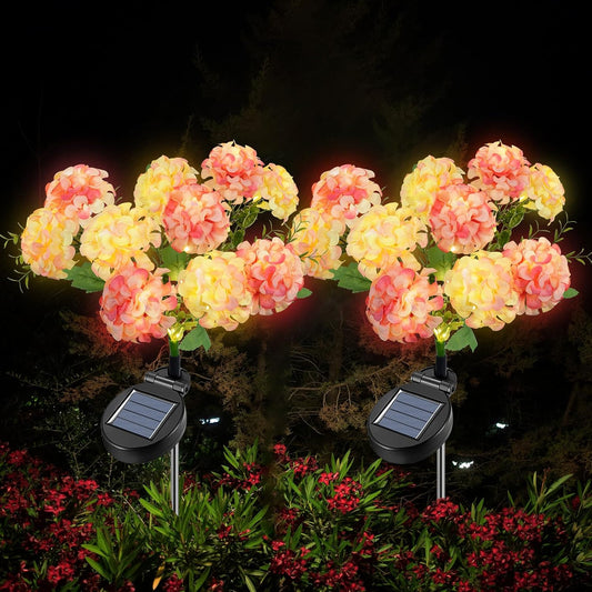 Qoosea Solar Garden Lights 2 Pack Pathway Lights Outdoor Waterproof with 20 Hydrangea Flowers Lights