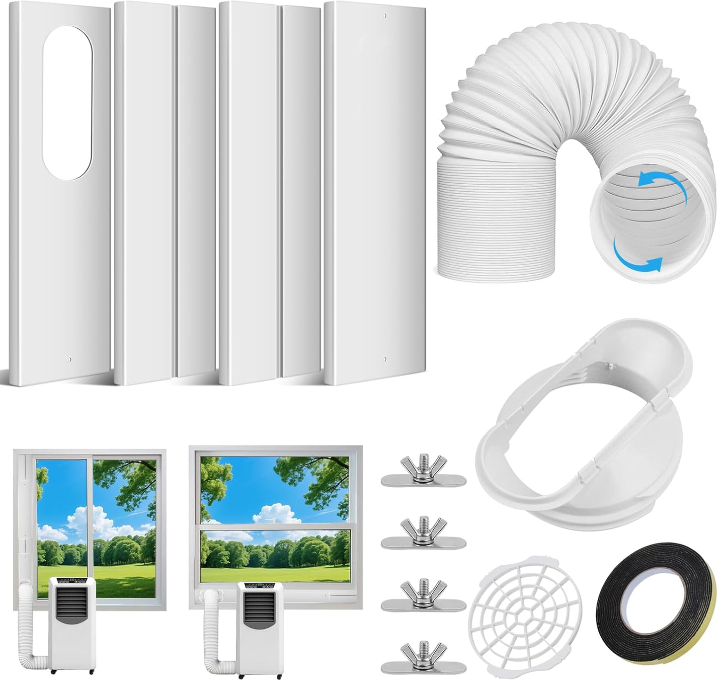 Qoosea Portable AC Window Seal Kit with 5.1" & 5.9" Exhaust Hose Fit with 4"/6" window vent kit Adjustable AC