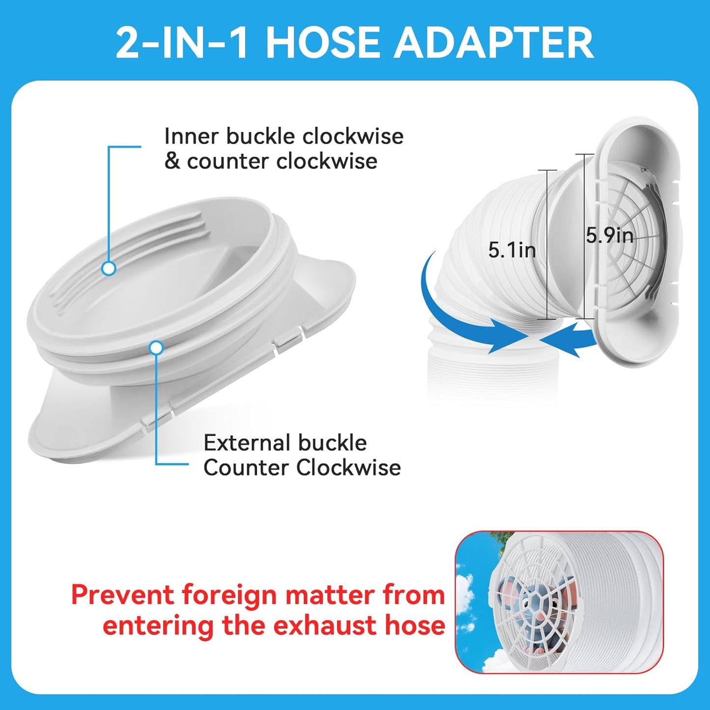 Qoosea Portable AC Window Seal Kit with 5.1" & 5.9" Exhaust Hose Fit with 4"/6" window vent kit Adjustable AC