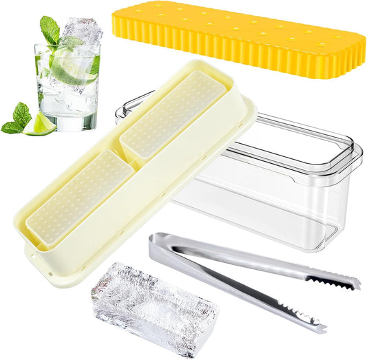 Qoosea Ice Cube Tray with Lid and Bin:Large 2Pcs 1 Tray Ice Cube Trays for Freezer Reusable Ice Trays