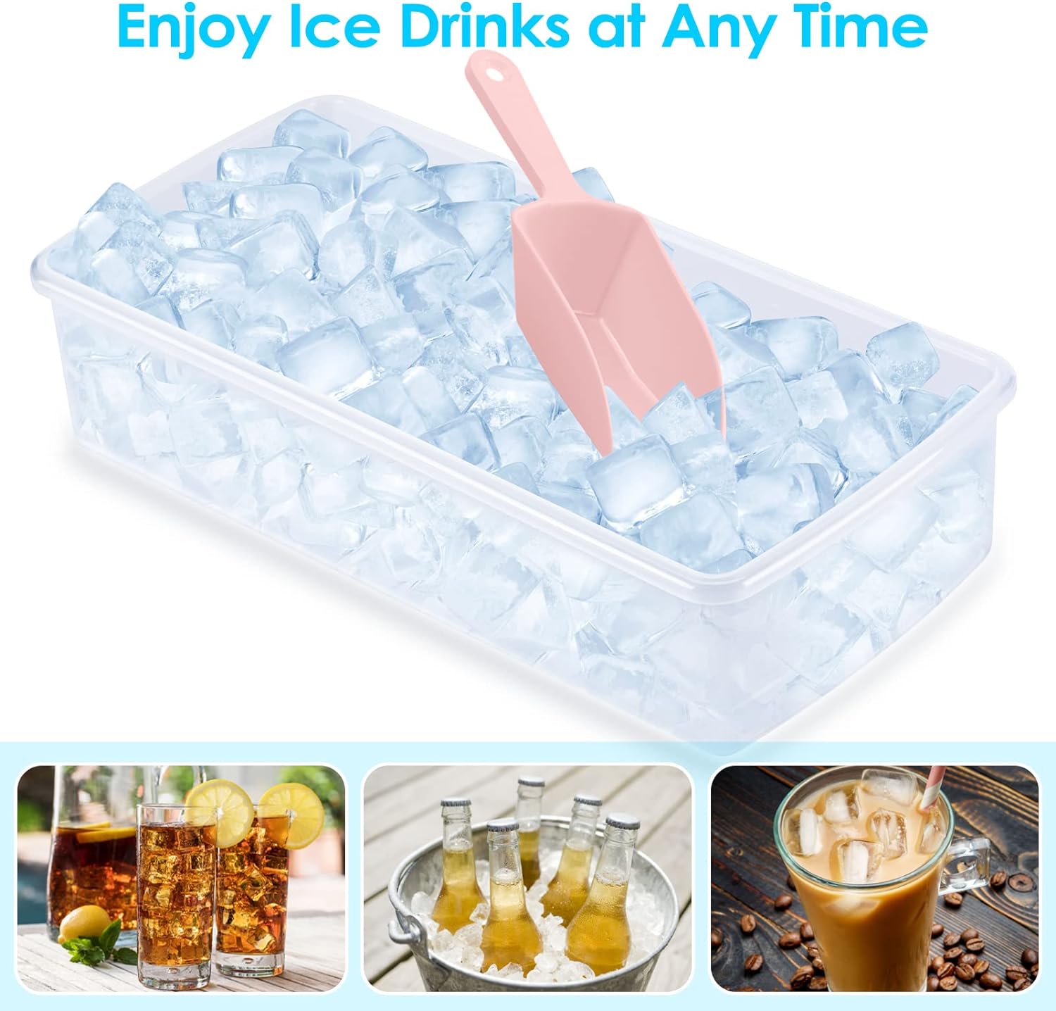 Ice Cube Tray with Lid and Storage Bin for Whiskey, Cocktail, Beer, Coffee, Juice