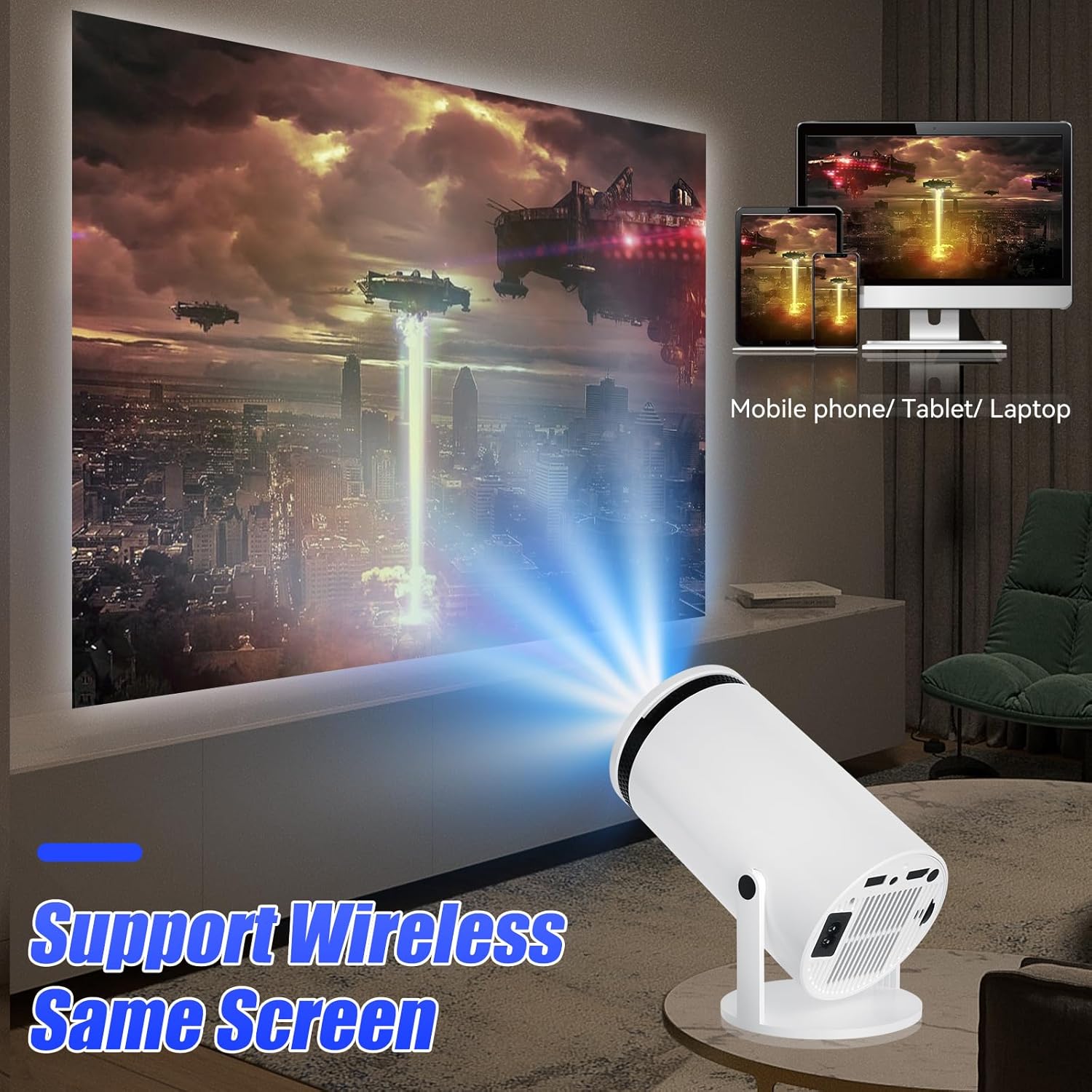 Mini Projector 4K 1080P Projector Portable Projector 180° Swivel WiFi