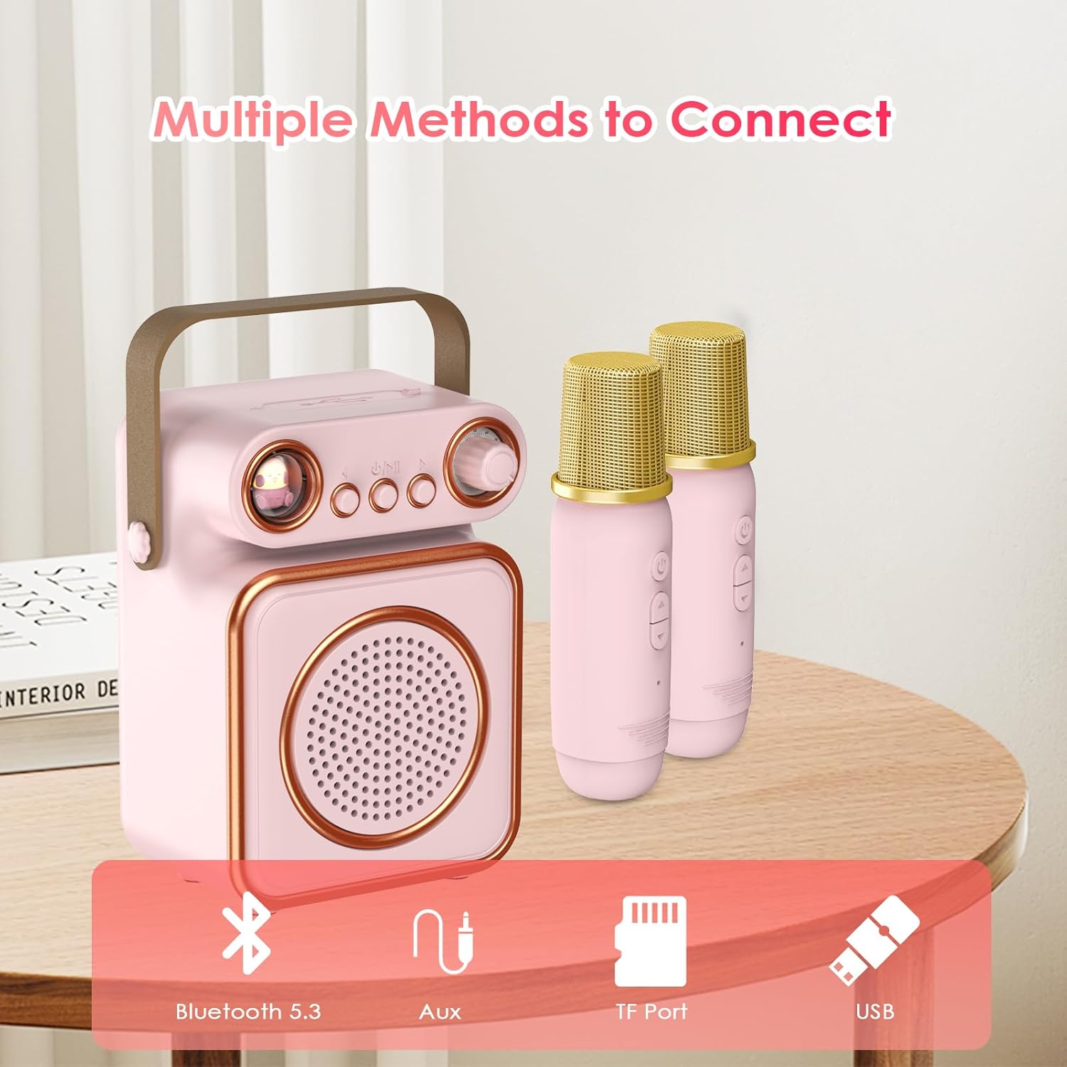 Mini Karaoke Machine with 2 Wireless Microphones