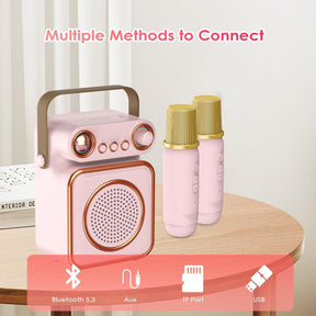 Mini Karaoke Machine with 2 Wireless Microphones