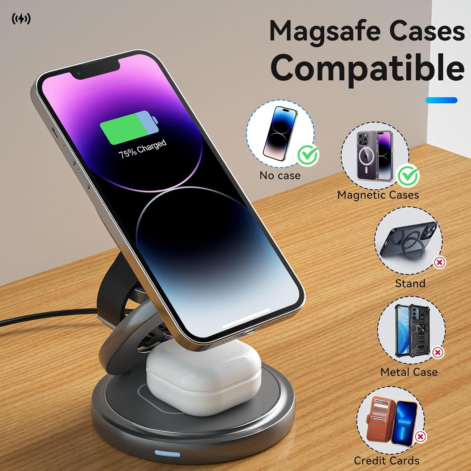 3-in-1 Apple Wireless Charging Station Magnetic Foldable Charging