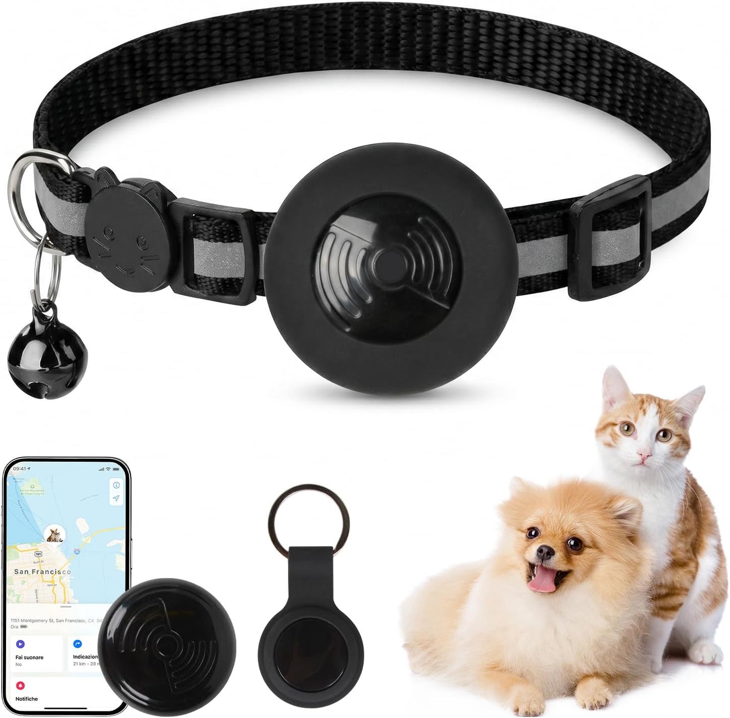 Qoosea Tracker for Cats and Dogs — Compatible with iOS/Android (No Subscription Required) — Mini Pet Tracker with Adjustable Collar