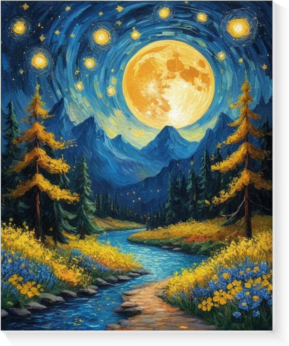Qoosea Paint by Numbers Kit Adult : DIY Painting Kits for Beginners Adults with Frame FunMoon Number Painting Art