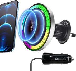 Magnetic mobile phone car mount with light