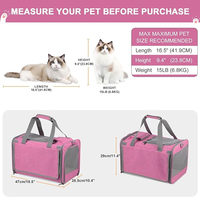 Pet Carrier, Cat Carriers Bag for Small Medium Cats